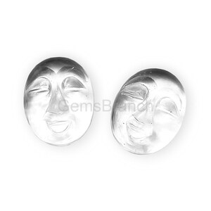 Natural Crystal Quartz Face Shape, Clear Quartz Loose Gemstone Charms, Crystal Quartz Oval Carvings, Crystal Briolettes For Jewelry Making