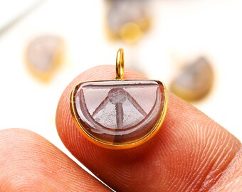 AAA Rauchquarz geschnitzte Orange Frucht Charms ~ Heilender Kristall Schmuck - Geschnitzter Stein Obst Charm - 14 mm Gold Vermeil Quarz Edelstein Anhänger