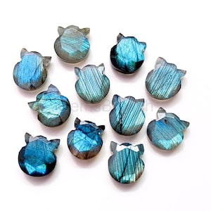 Blue Flashy Natural Labradorite Cat Shape, Labradorite Hand Carved Gemstone, Labradorite Kitty Shape Carvings, Labradorite For Jewelry 12mm