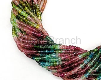 Natural Multi Tourmaline Faceted Rondelle Beads, AAAA Tourmaline Rondelle Gemstone Beads, 3.5-4mm Tourmaline Beads For Jewelry Making 15"