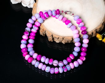 Fuchsia Pink Opal Beaded Necklace, Candy Opal Jewelry, Smooth Gemstone Necklace, Beaded Candy Necklace, Anniversary Gift, Rondelle Jewelry