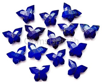 12個入り天然ラピスラズリバタフライジェムストーンビーズ、ファセット
