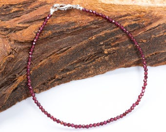 Wunderschönes Granat Armband, Zierlicher Edelstein Schmuck für Frauen, Minimalistischer Heilender Kristall Schmuck, 2 mm rundes Edelstein Perlen Armband Geschenk