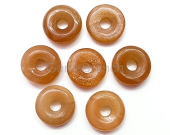 Natural Peach Moonstone Donut Carved Gemstone, Moonstone Donut Beads, Carved Crystal Donut Charms Beads, Loose Donut Shape Gemstone Beads