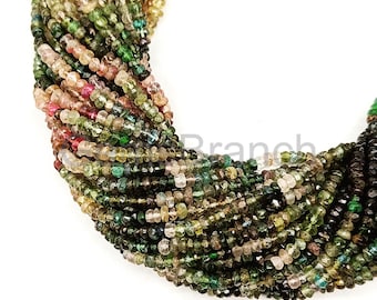 Natural Multi Tourmaline Faceted Rondelle Beads, AAAA Tourmaline Rondelle Gemstone Beads, 3-3.25mm Tourmaline Beads For Jewelry Making 13"