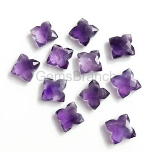 Natural Purple Amethyst 12mm Clover Shape Charms, Amethyst Clover Flower Gemstone, Amethyst Hand Carved Gemstone, Briolettes For Jewelry