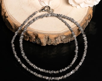 Halsband med naturliga grå diamanter, smycken med ädelstenspärlor, halsband med ojämna diamanter, smycken med rådiamanter, halsband med födelsesten för kvinnor