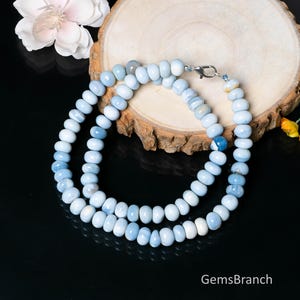 Hermoso collar de ópalo azul claro, collar de rondeles lisos de ópalo, joyería de ópalo caramelo, joyería de piedras preciosas con cuentas, collar hecho a mano para mujer