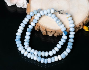 Beautiful Light Blue Opal Necklace, Opal Smooth Rondelle Necklace, Candy Opal Jewelry, Beaded Gemstone Jewelry, Handmade Necklace For Women
