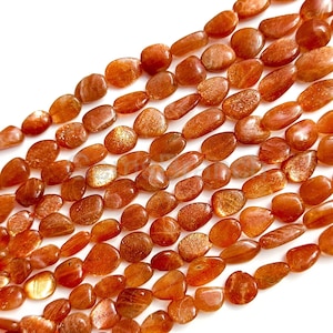 Flashiga solstenssläta tumlade pärlor, AAA solstenssmulor i ädelsten, 7 x 5 mm - 15 x 8 mm solstenspärlor för smyckestillverkning 15"