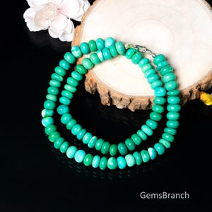 Blue Green Opal Necklace, Opal Gemstone Necklace, Candy Opal Necklace, Rondelle Smooth Necklace, Anniversary Gift For Women, Silver Necklace