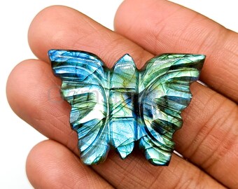 Blauwe flitsende labradorietvlinder gesneden edelsteen, gladde vlindervorm kralen voor sieraden, handgesneden brioletten kristalsnijwerk 40 mm