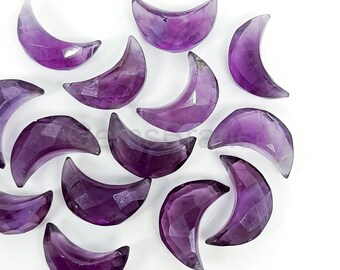 AAA+ Purple Amethyst Moon shape Gemstone, Faceted Hand Carved Crescent Moon Beads for Jewelry Making, Healing Crystals, 12MM Carved Gemstone