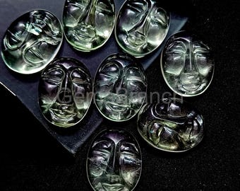 Natural Green Amethyst Face Shape Gemstone Amethyst Hand Carved Face Pendant Amethyst Gemstone Face Charm Amethyst Crystal Face 18x14mm