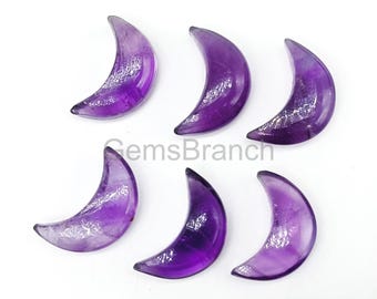 Shiny Purple Amethyst Moon shape Gemstone, Smooth Hand Carved Crescent Moon Beads for Jewelry Making, Healing Crystals, 17MM Carved Gemstone