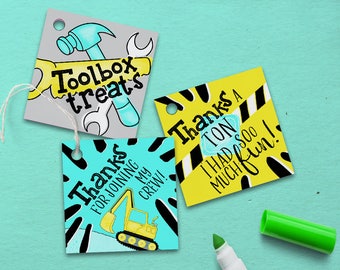 Construction Party Favor Tags, Instant Download, Printable, Construction Party Favor, Construction Party Gift Tags, Truck Party Goodie Bags