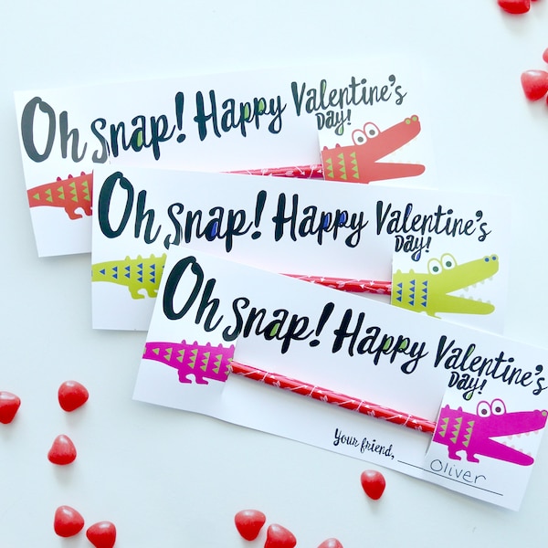 Alligator Pencil Valentine's Day Card, Kids Tween Girl Boy Classroom Valentines, Printable, Valentines, Non-food Valentines, Valentine Treat