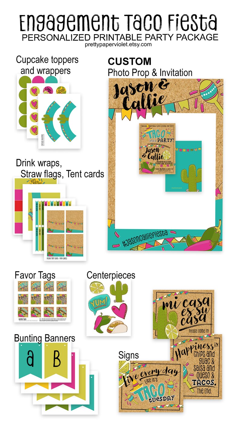 Taco Fiesta Engagement Party Printable Kit Taco Party Kit Etsy UK