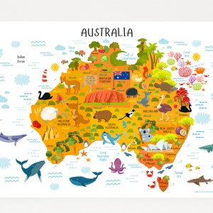 Australia Map, Printable Wall Art, Digital Download (bis 36"x54"), Australian Map Poster Kids, Nursery Decor, Travel Nursery, Sydney, Aust