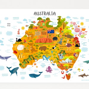 Australia Map Kids, Australian Animals, Nursery Decor, Kids Gift, Playroom Décor, Baby, Nursery Wall Art, Baby Gift, Playroom Poster image 3