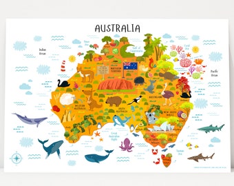 Map of Australia, Adventure Nursery, Australia Map, Playroom Map, Playroom Decor, Australia Poster