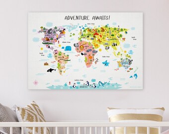 Baby Girl Nursery, World Map Canvas, Nursery Decor Girl, Baby Girl Gift, Baby Girl Nursery Decor, Baby Girl Nursery Art, Girl Nursery Art