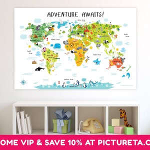 Animal world map, Playroom Wall Decor, Kids Poster, Nursery World Map, Kids Room Art, Children Wall Art, Kids Map, World Map Poster
