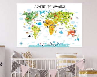 Animal World Map Print: Educational Nursery Decor