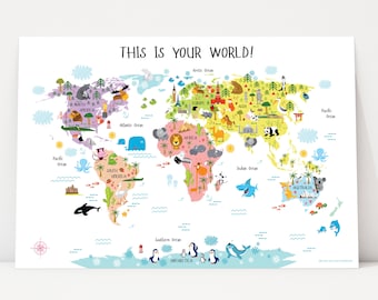 Educational World Map Poster: Playful Nursery Decor