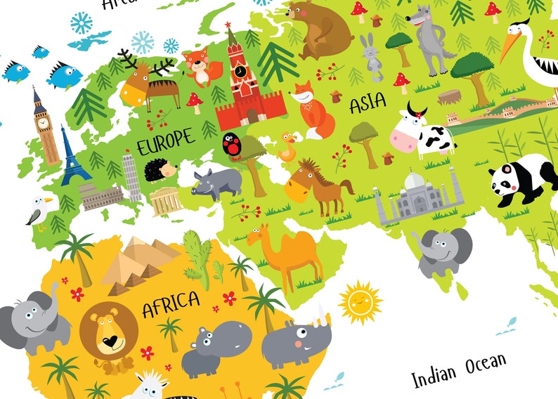 World Map for Kids Playroom Wall Decor World Map Poster Etsy