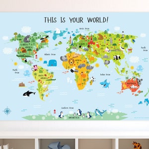 Children’s World Map, Kids World Map, Daycare Decor, Classroom Decor, Playroom Decor, Wall Art, World Map Poster, Kindergarten