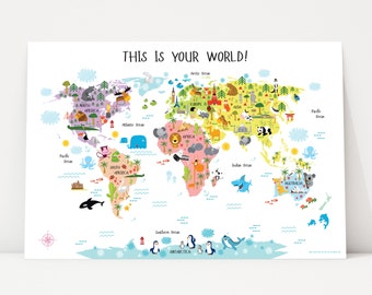 Nursery Decor Girl, Baby Girl Nursery Wall Art, World Map Poster, Baby Girl Nursery, Baby Girl Room Decor, Newborn Baby Girl Gifts, USA, UK