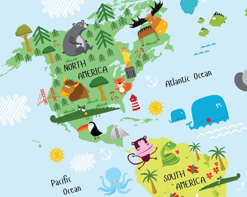 Printable Wall Art World Map Instant Download Nursery Etsy Canada