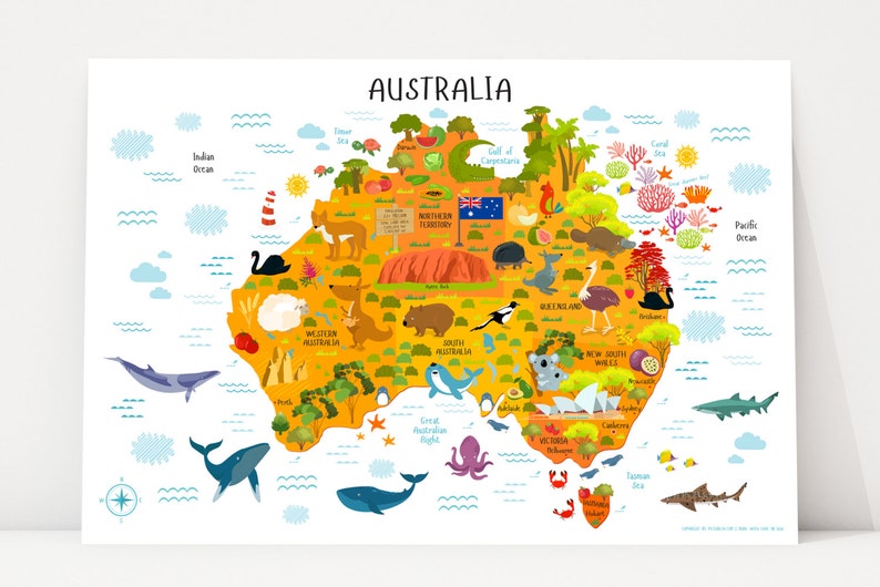 Australia Map Kids, Australian Animals, Nursery Decor, Kids Gift, Playroom Décor, Baby, Nursery Wall Art, Baby Gift, Playroom Poster image 3