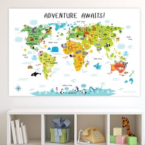 World Map, Nursery Wall Art, Playroom Decor, Nursery Decor, Kids World Map, Baby Gift, First Birthday Gift, Playroom Art, Baby Shower Gift