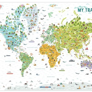 World Map, Kids Room Wall Art, Kids Gift Idea, Travel World Map, Gift for Boys, Geography for Kids, Kids World Map, USA, Canada, Australia