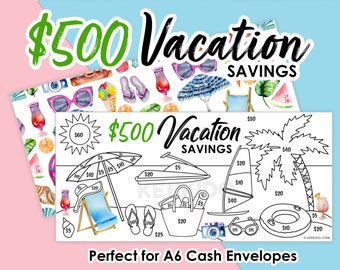 Savings Challenge Vacation, Savings Tracker, A6 Fits Cash Envelopes, Printable