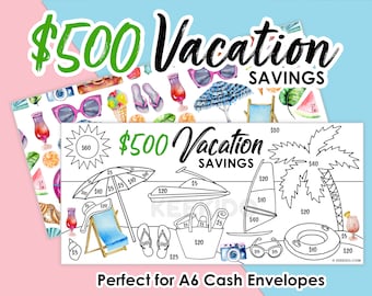 Savings Challenge Vacation, Savings Tracker, A6 Fits Cash Envelopes, Printable