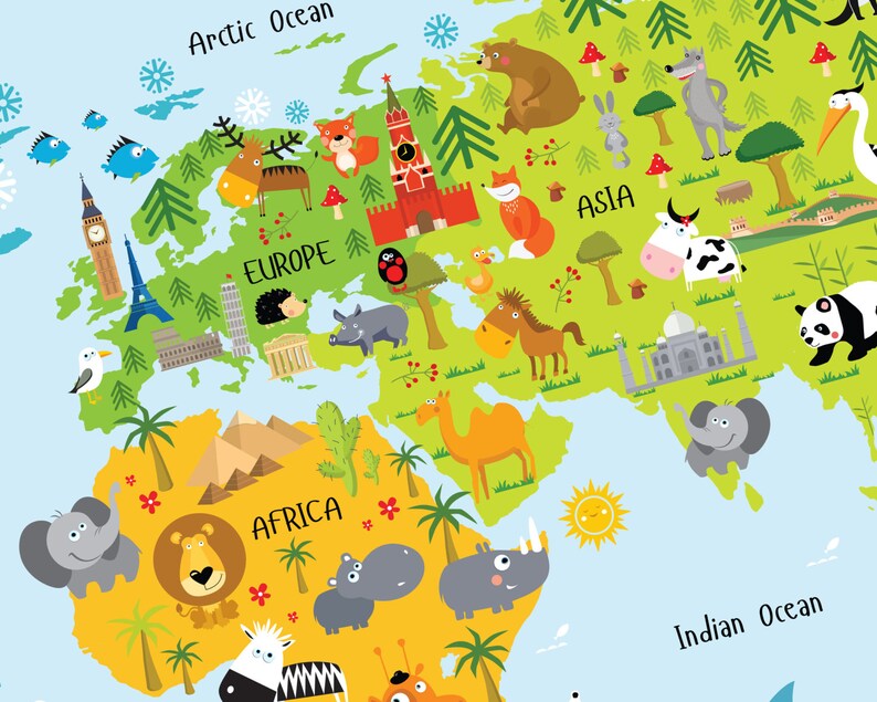 Printable Wall Art World Map Instant Download Nursery Etsy Canada