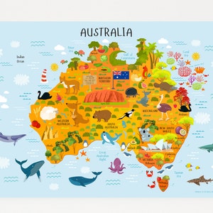 Australia Map Kids, Australian Animals, Nursery Decor, Kids Gift, Playroom Décor, Baby, Nursery Wall Art, Baby Gift, Playroom Poster image 1