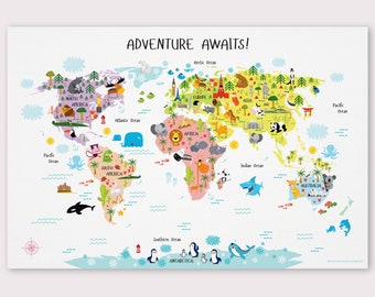 World Map Canvas, Baby Gift, Baby Girl, Baby Shower Gift, Nursery Decor, Nursery Wall Art, World Map, Baby Girl Gift, World Map Wall Art