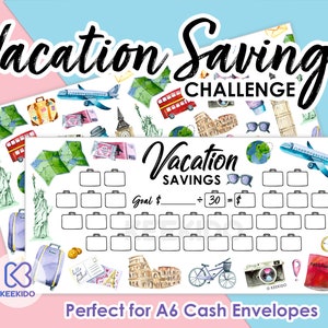 Vacation Savings Challenge, A6 Fits Cash Envelopes, Savings Tracker, Printable