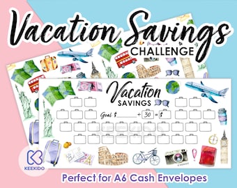 Vacation Savings Challenge, A6 Fits Cash Envelopes, Savings Tracker, Printable