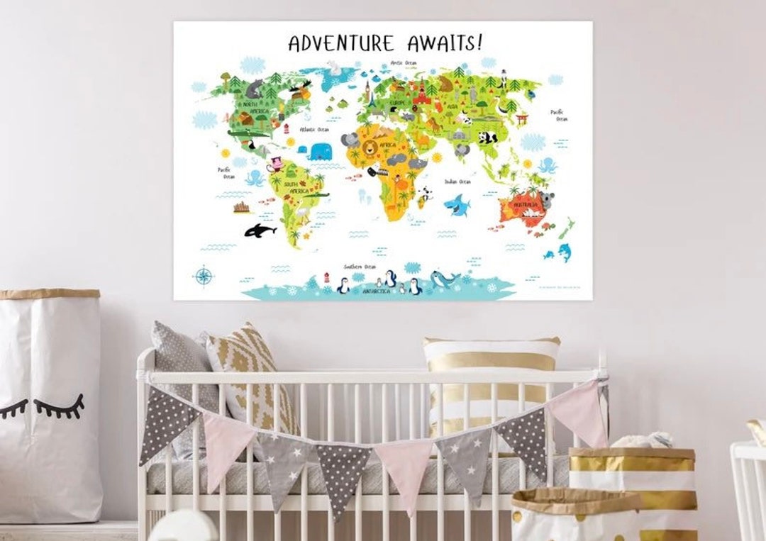 Kids World Map Poster: Educational Nursery Decor - Etsy