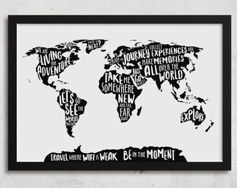 World Map Wall Art: Inspirational Travel Quotes (Digital Download)
