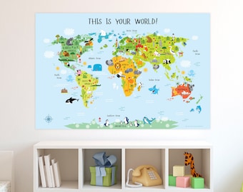 Children's World Map Print: Educational Nursery Decor (Digital Download)