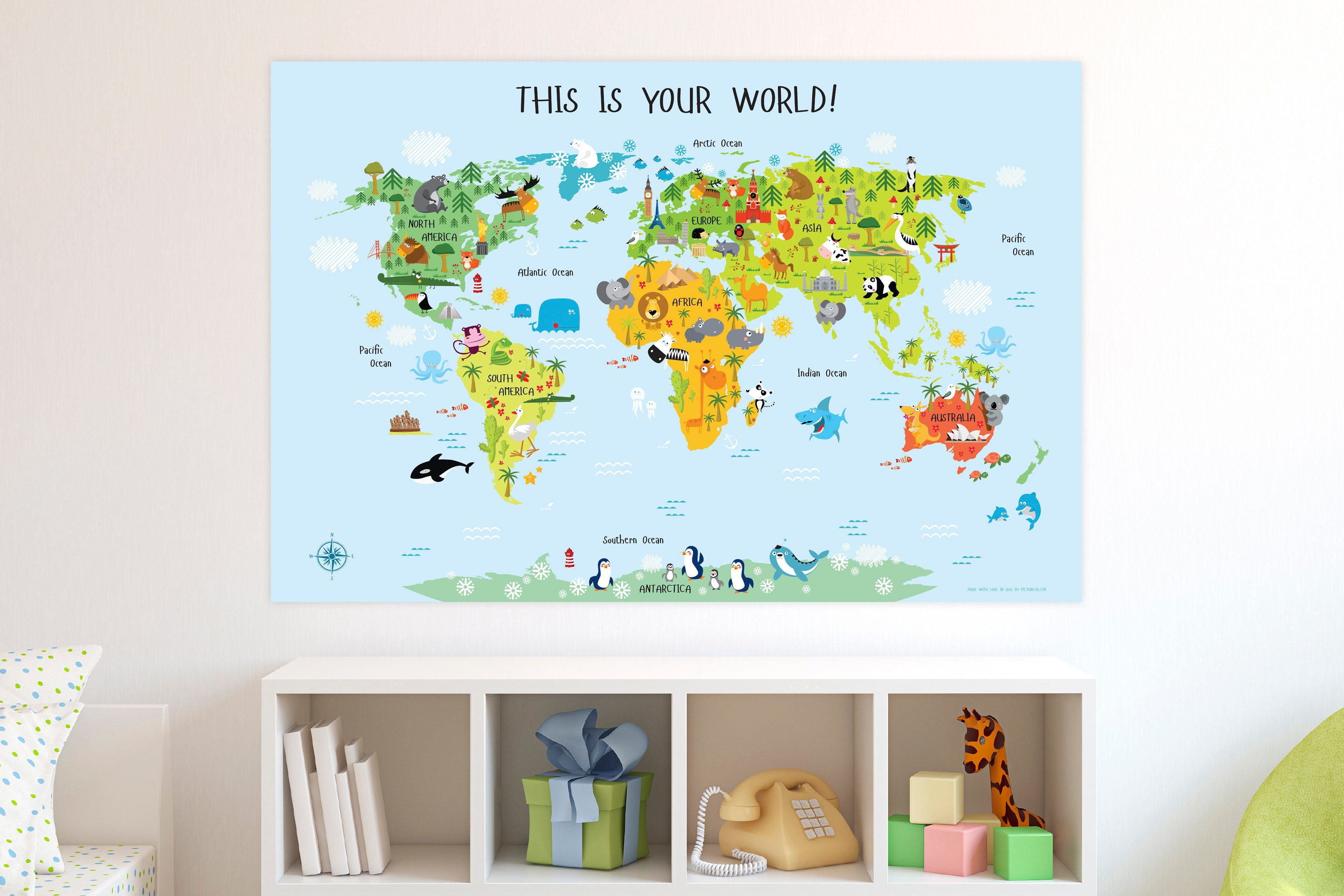 Children's World Map Printable Wall Art INSTANT DOWNOAD Etsy