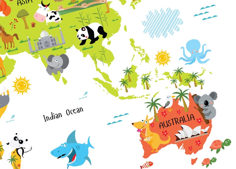 World Map for Kids Playroom Wall Decor World Map Poster Etsy
