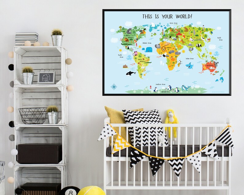 Printable Wall Art World Map Instant Download Nursery Etsy Canada
