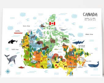 Canada Map for Kids, Map of Canada, Kids Room Decor, Canada Map, Playroom Decor, Classroom Poster, Unique Baby Gifts, Nursery Decor